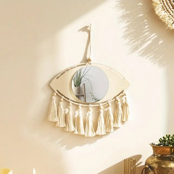 NEW Handcrafted Boho/Bohemian Evil Eye Wall Mirror Eco-Friendly Natural Wood - Picture 5 of 5